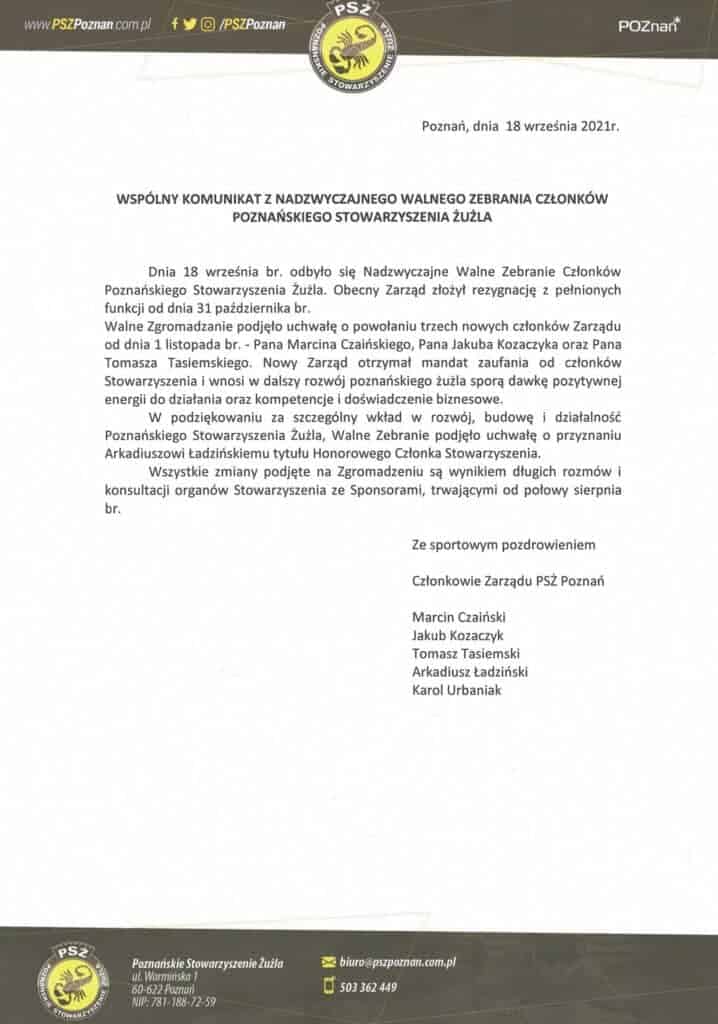 Marcel Kajzer o trudnej sytuacji w PSŻ. Zmiany w zarządzie klubu. 1 oswiadczenie klubu