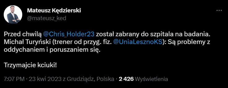 Chris Holder z problemami po wypadku w Grudziądzu 1 obraz 2023 04 23 195803691