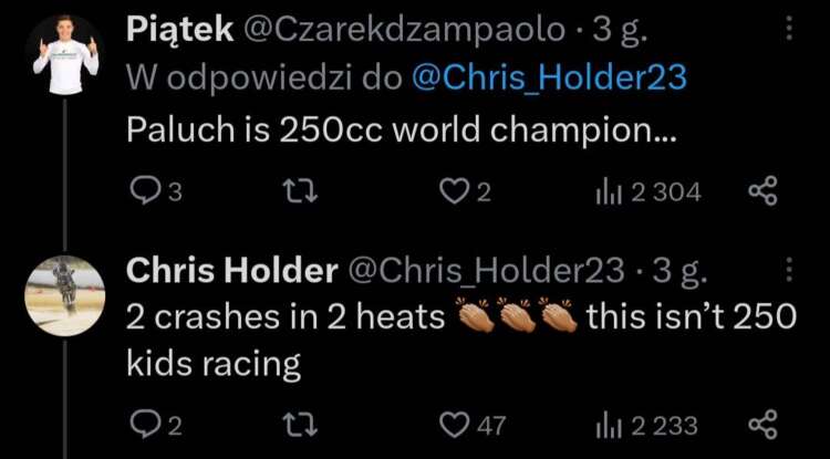 Chris Holder poirytowany polskimi juniorami i sędziowaniem 3 351236654 569023808719864 6431217247252563057 n
