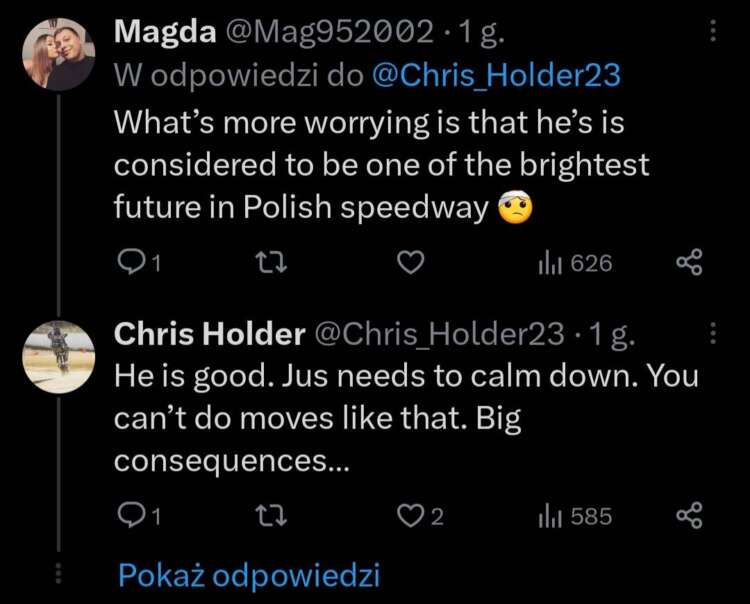 Chris Holder poirytowany polskimi juniorami i sędziowaniem 4 351443753 225534690249869 610812900971104325 n