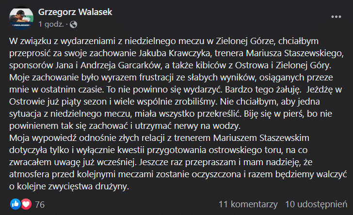 Żużel. Kolega z drużyny atakuje Grzegorza Walaska, a ten przeprasza. Czy klub wyciągnie konsekwencje? 1 obraz 2023 07 03 145457124