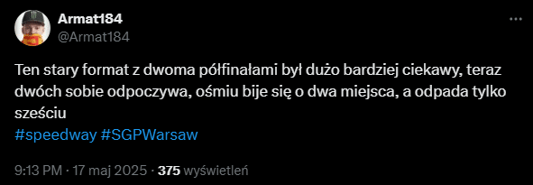 Przegląd żużlowy. Kurtz liderem, Doyle kontuzjowany, a fani krytykują format! 4 twitter1
